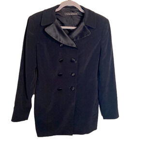 Tahari double breasted long line black blazer